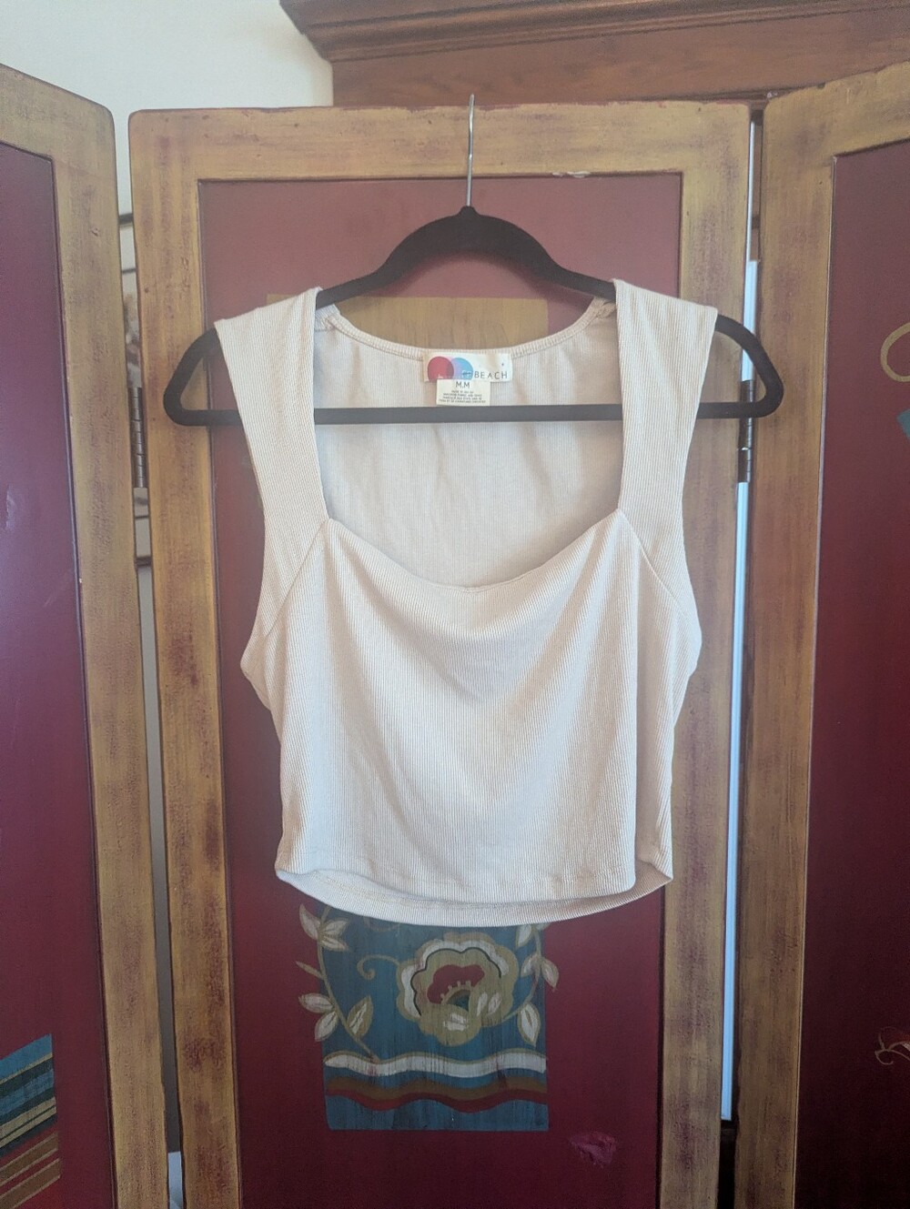 Free People Beach Cream Knit Coastal Ribbed Cropped Tank Top Size M